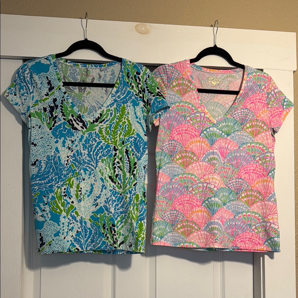Lilly Pulitzer Pink and Blue Fitted Short Sleeve T-Shirt